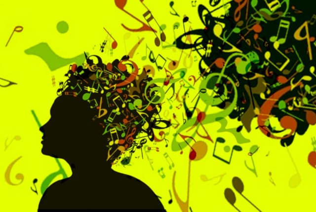 Head transforming into musical notes image